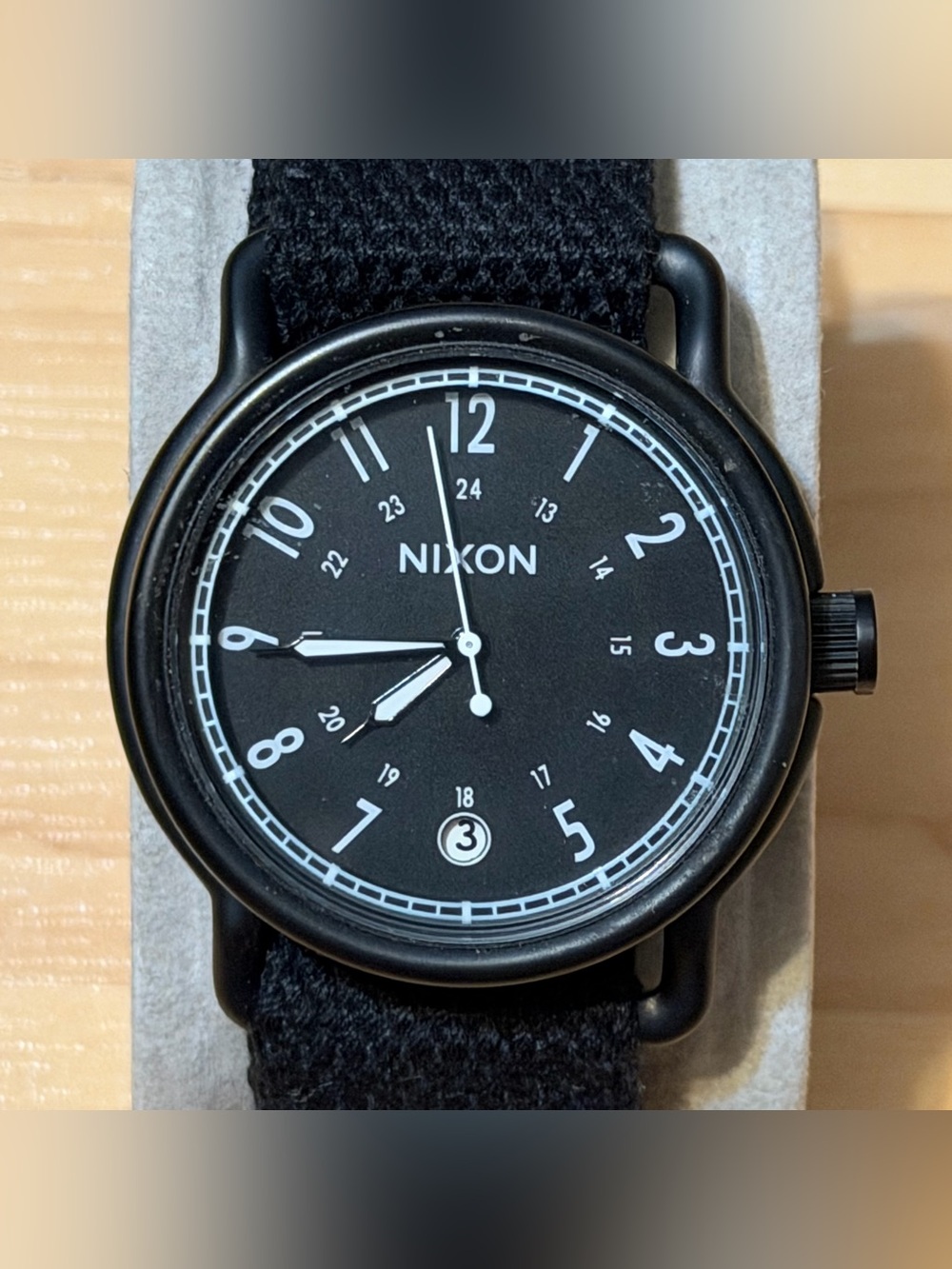 Nixon The Axe “Gear Up” Vintage Nylon Band Black 24 Hour Surf Analog Men's Watch